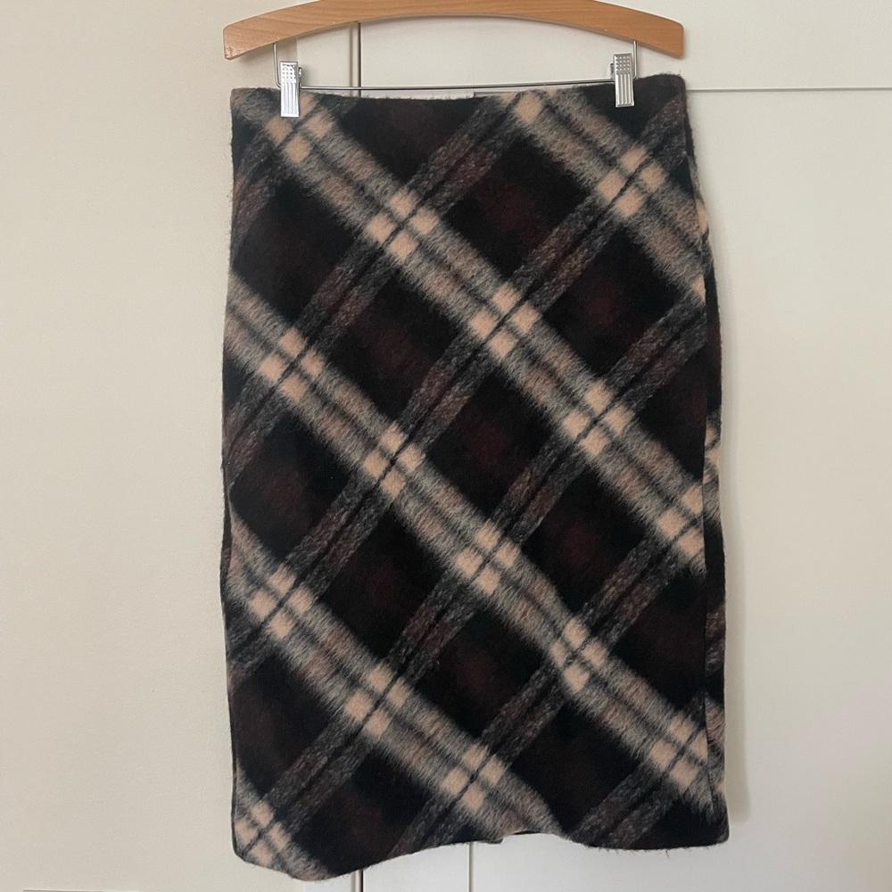 Commense Black and Cream Plaid Pencil Skirt